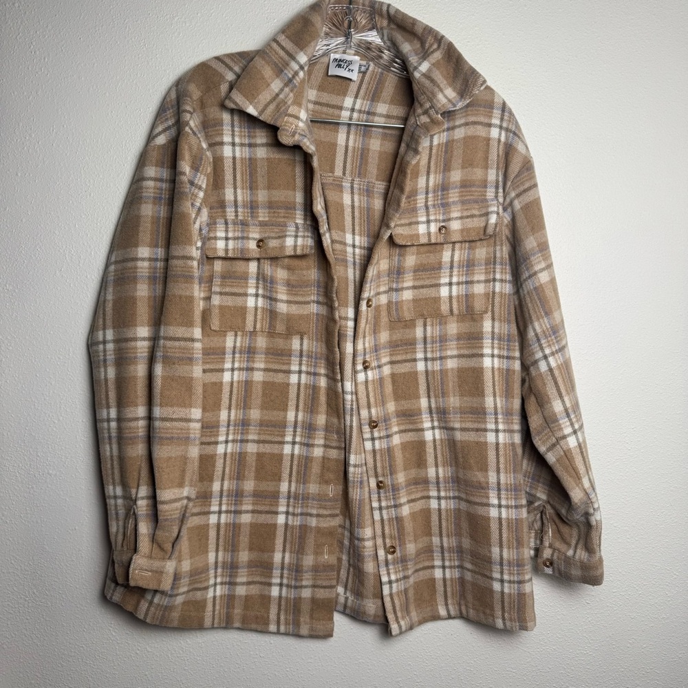 Princess Polly Beige Thick Plaid Shirt Jacket Cabincore Y2K Flannel‎